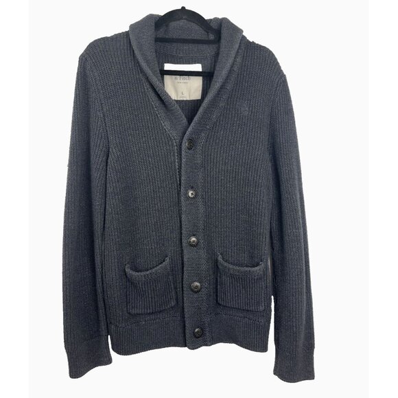 Abercrombie & Fitch Navy Blue Cotton Grandpacore V-Neck Sweater Mens Size L - Picture 1 of 10